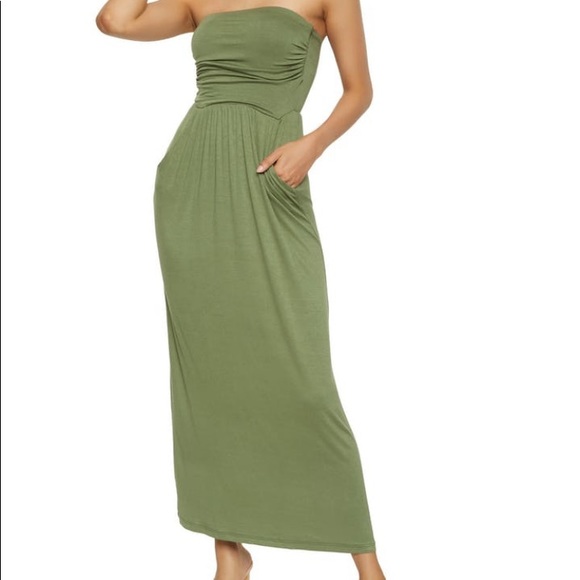 Sage Green Ruched Strapless Maxi Dress - Picture 4 of 4
